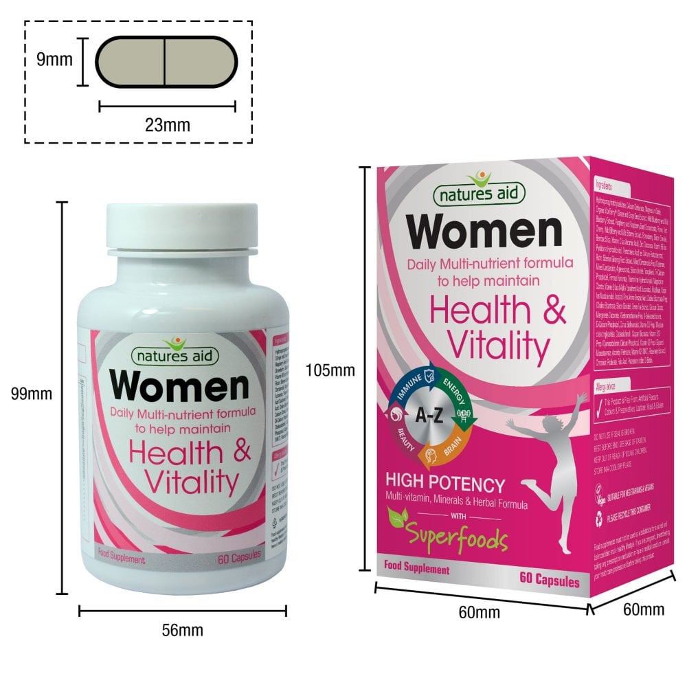 Natures Aid Women's Multi-Vitamins & Minerals 60 capsules - Appleseeds ...
