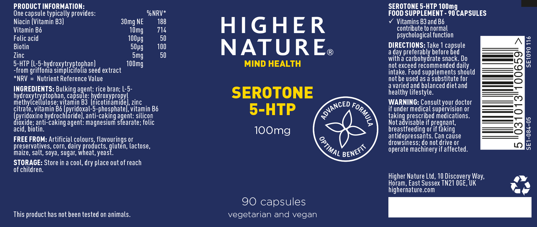 Higher Nature Serotone 5HTP (100mg) 30caps Appleseeds Health Store